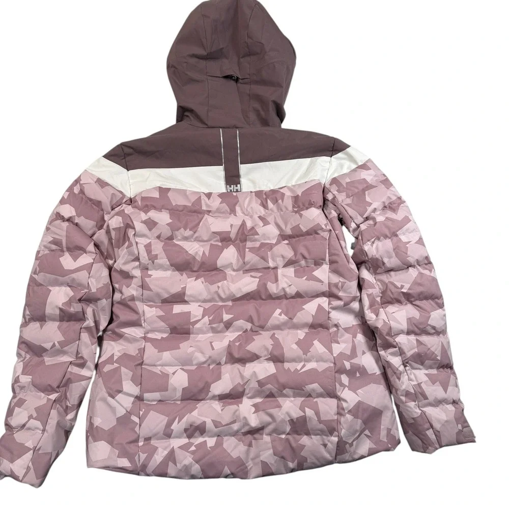 Helly Hansen Imperial Puffy Jacket Womens XL Camo Hoodie RECCO Ski Purple‎